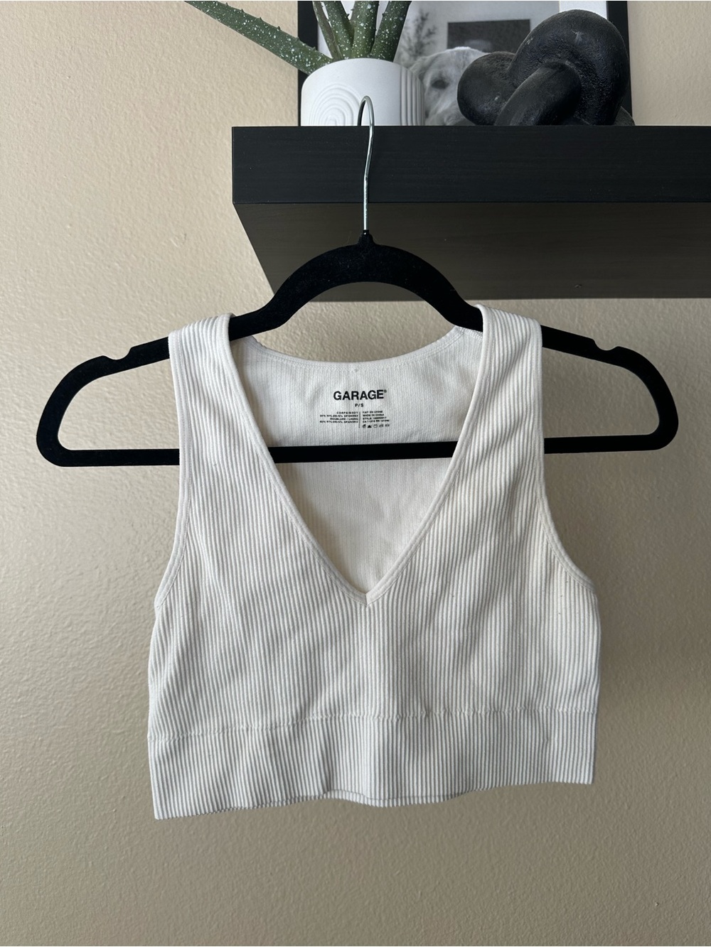 Garage White Ribbed V-Neck Crop Top